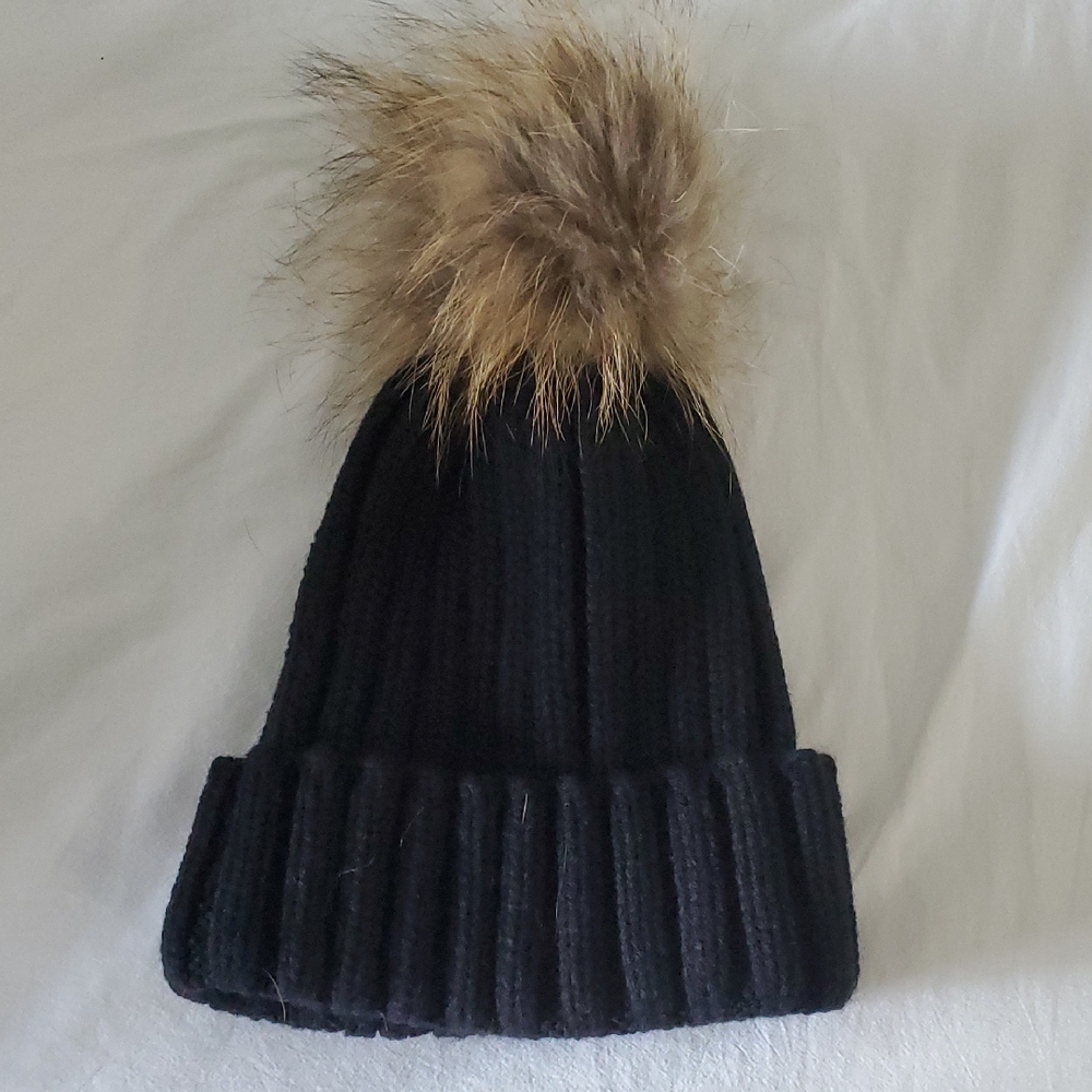 Cozy Black Knit Pom-Pom Beanie for Kids